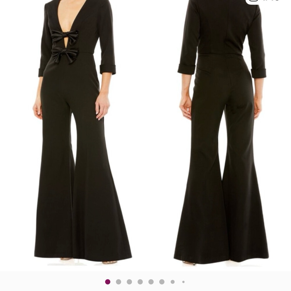 Mac Duggal Black Jumpsuit With Deep V And Bow